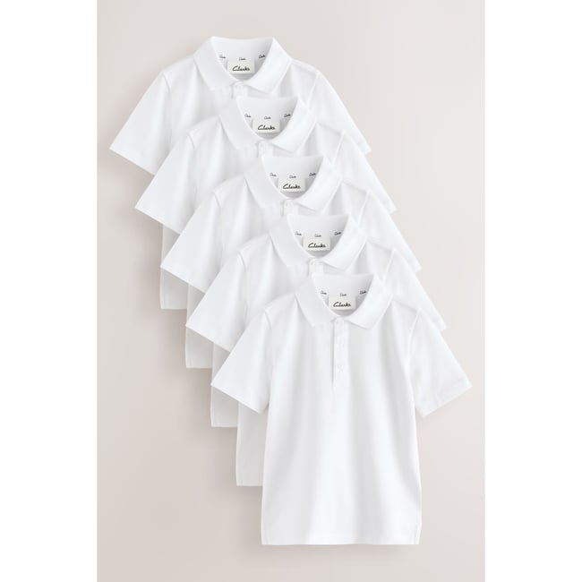 Polo d’école garçon manches courtes, lot de 5 blanc <span itemprop=