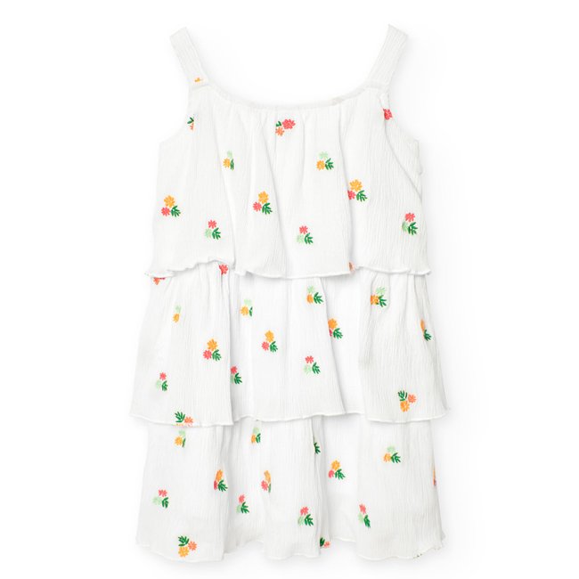 Robe en mousseline de coton à bretelles blanc <span itemprop=