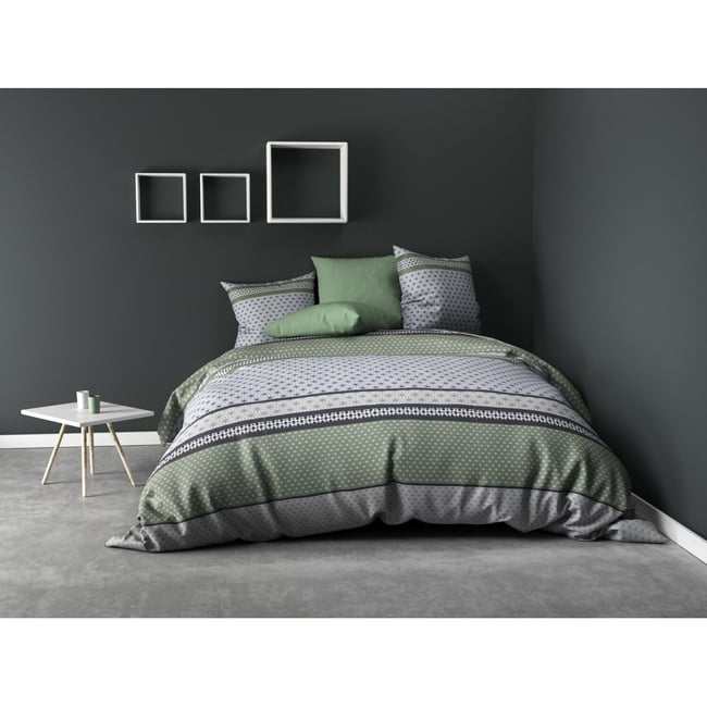 Housse de couette + taie microfibre Geovax vert <span itemprop=