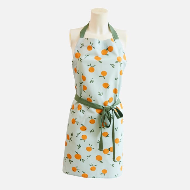 Tablier de cuisine imprimé coton CLÉMENTINES vert <span itemprop=