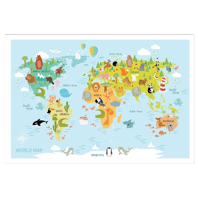 Affiche world map animals - HEXOA