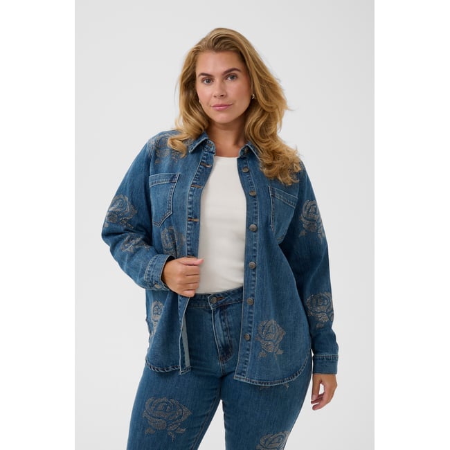 Chemise en jean bleu medium washed blue <span itemprop=