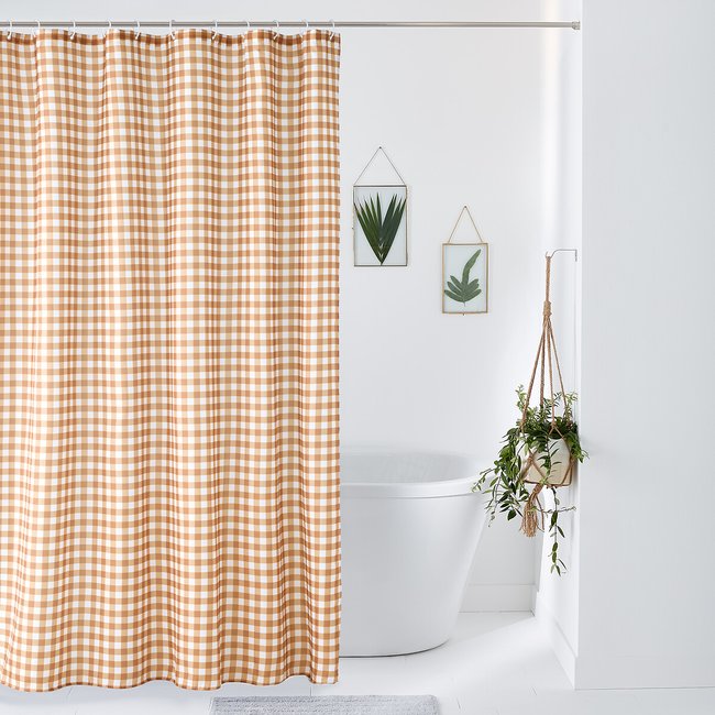 Tenda Doccia Astratta Per Bagno 137x198 Cm – Marrone, Bianco E Turchese Sfumato, In Poliestere Impermeabile Con Ganci Inclusi