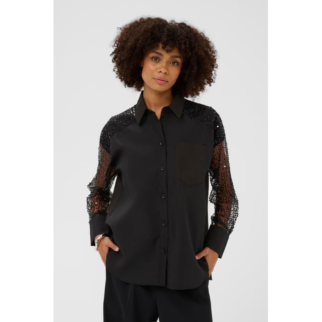 Chemise à manches longues noir <span itemprop=