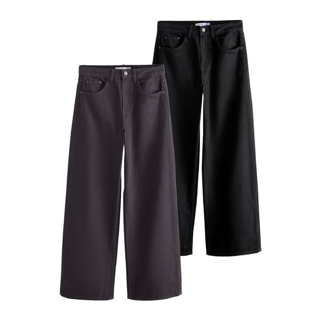 Jean large, lot de 2 noir/brun chocolat <span itemprop=