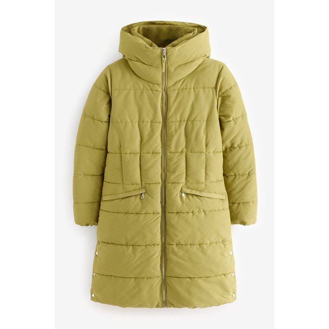 Manteau doudoune rembourré mi-long à capuche vert vif <span itemprop=