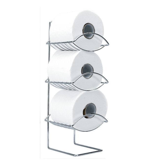 3-Tier Chrome Finish Toilet Roll Holder, silver-coloured, SABICHI