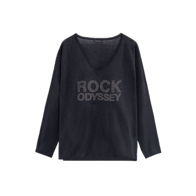 Jersey de manga larga con cuello de pico y mensaje negro <span itemprop=