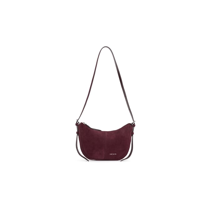 Umhängetasche MINI RODEO aus Veloursleder aubergine <span itemprop=