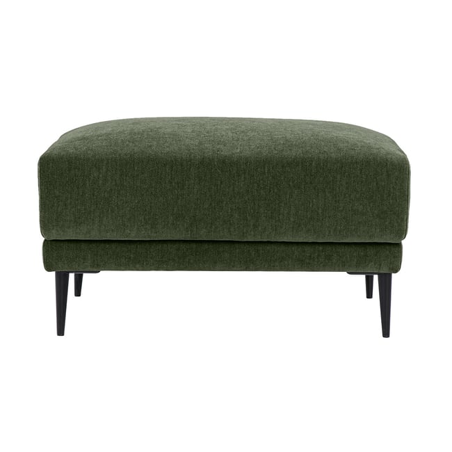 Pouf repose pieds en tissu effet velours vert kaki et métal noir JERRY Couleur kaki <span itemprop=