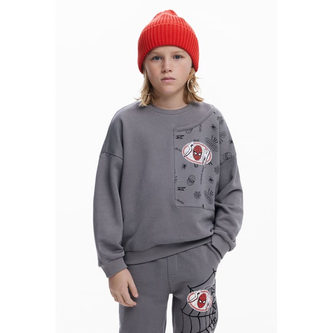 Sweat-shirt patch Spiderman gris <span itemprop=