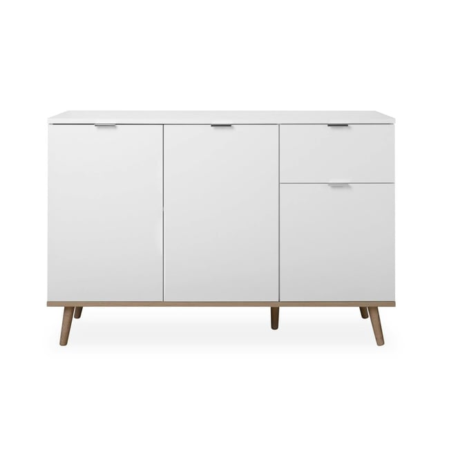 Buffet blanc 3 portes 1 tiroir style scandinave ALVA Couleur blanc <span itemprop=