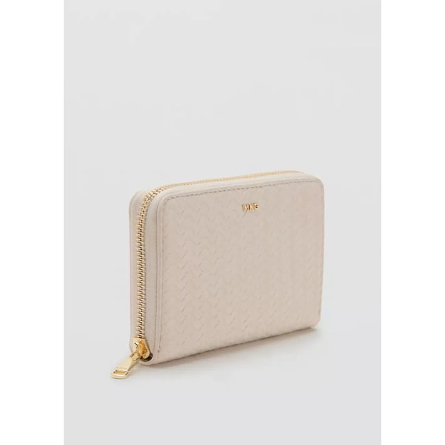 Portefeuille moyen tressé blanc cassé <span itemprop=