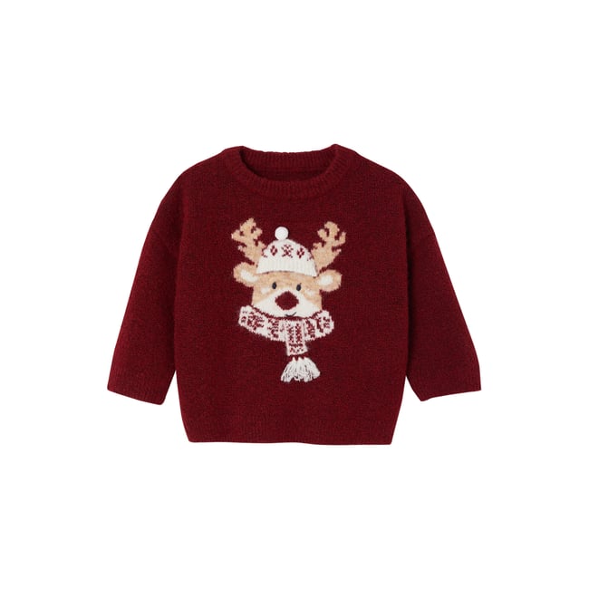 Pull Noël manches longues rouge <span itemprop=