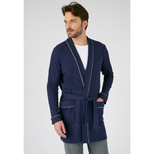 Robe de chambre maille nid d'abeille bleu marine <span itemprop=