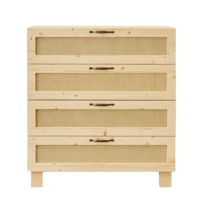 Commode sapin massif et fibres naturelles beige 4 tiroirs - TAYEN - HANNUN