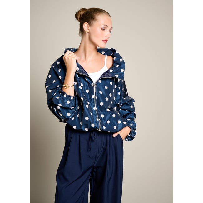 Bomber col montant froncé bleu marine <span itemprop=