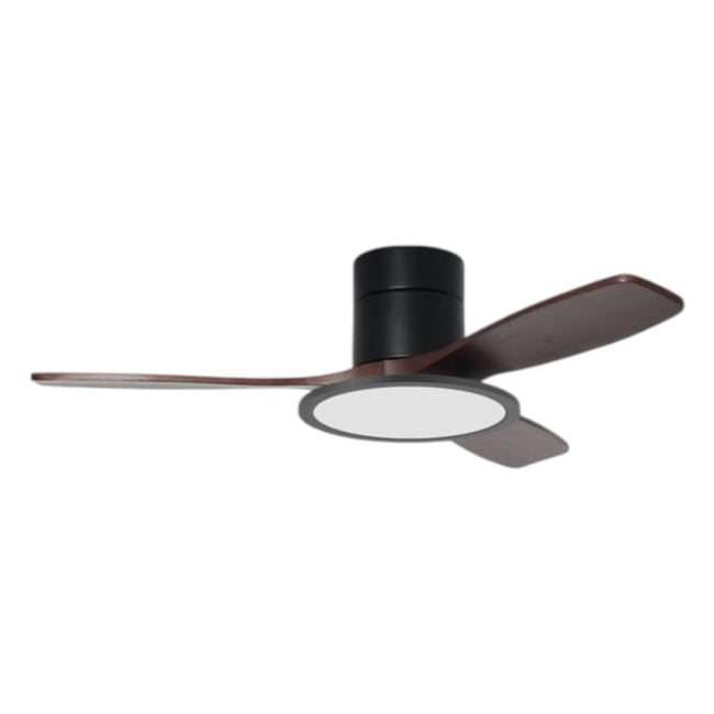 Ventilateur de plafond lumineux noir et bois foncé RIGA II WOOD Couleur noir <span itemprop=