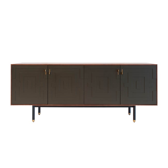 Buffet en noyer 4 portes à motifs VELINA Couleur bois foncé <span itemprop=