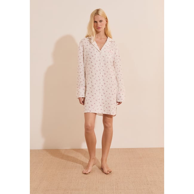 Chemise de nuit à motifs en coton CLEA rose <span itemprop=