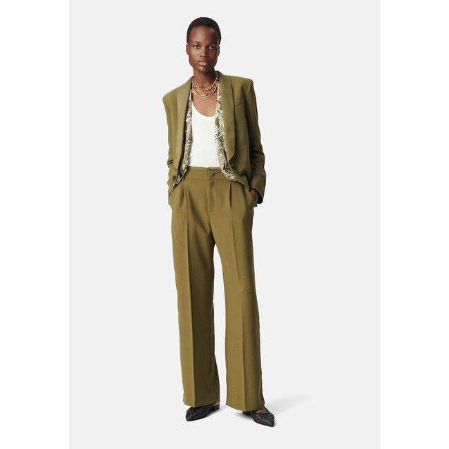 Pantaloni a gamba larga in crêpe envers satin kaki IKKS