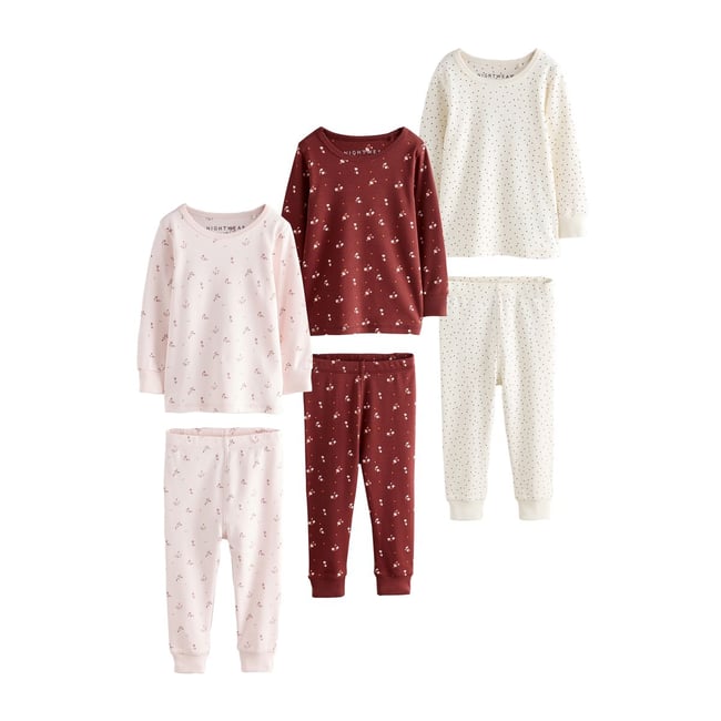 Pyjama douillet à petites fleurs, lot de 3 rose/brun <span itemprop=