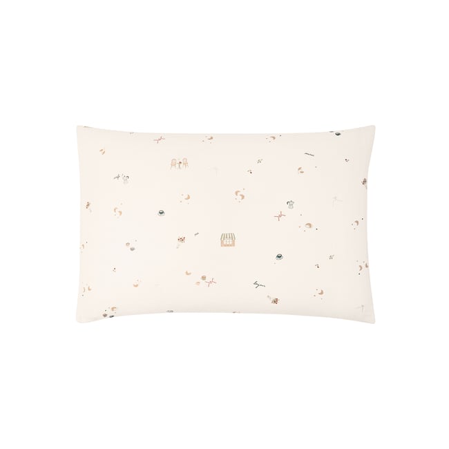 Taie d'oreiller imprimée en gaze de coton, BREAKFAST IN PARIS beige <span itemprop=