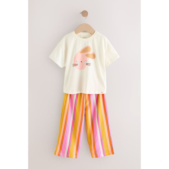 Pantalon et t-shirt manches courtes lapin arc-en-ciel <span itemprop=