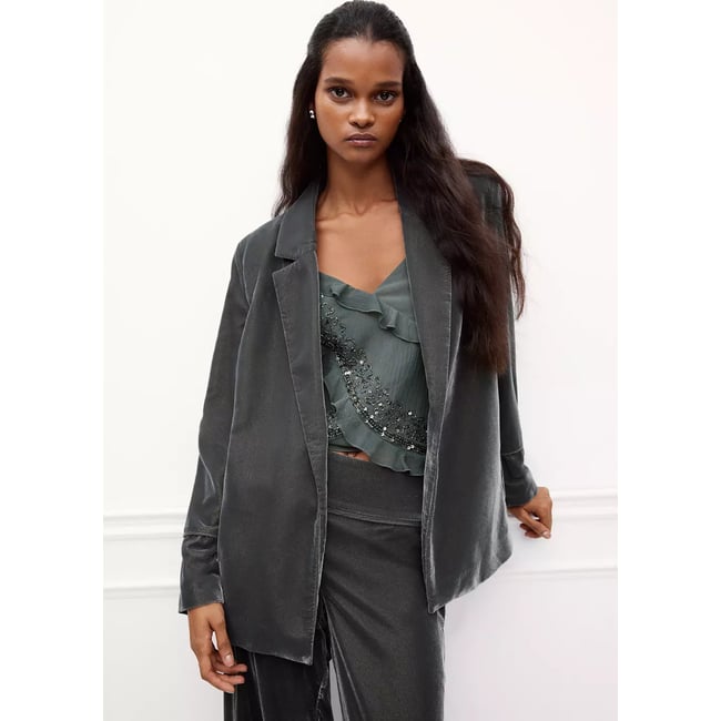 Blazer droit en velours argent foncé <span itemprop=