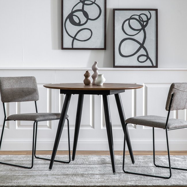 Kakinada Oak Round Dining Table (Seats 4), oak/black, SO'HOME