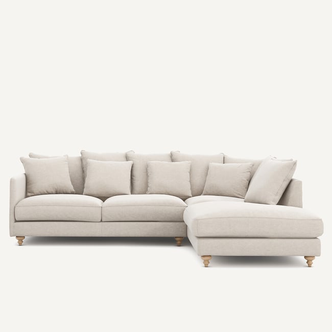 Canapé d'angle convertible, en toile chinée, LAZARE Couleur ivoire <span itemprop=