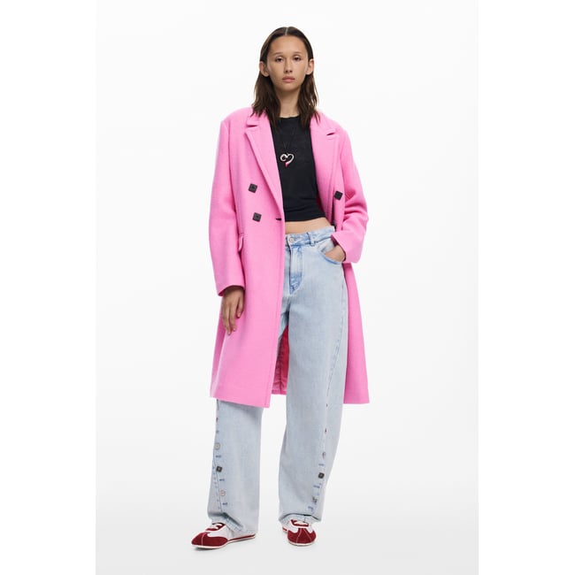 Manteau croisé à boutons rouge <span itemprop=
