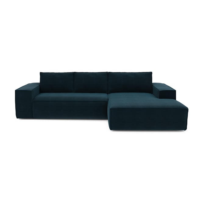 Canapé convertible angle droit 5 places en velours JOAN Couleur bleu paon <span itemprop=