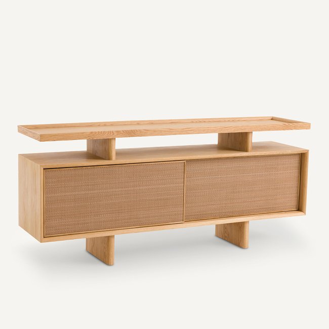 Buffet console chêne/cuir, Propono Couleur chêne naturel <span itemprop=