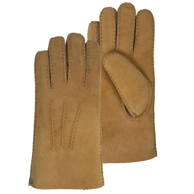 Gants chauds et doux, en cuir de mouton retourné beige caramel <span itemprop=