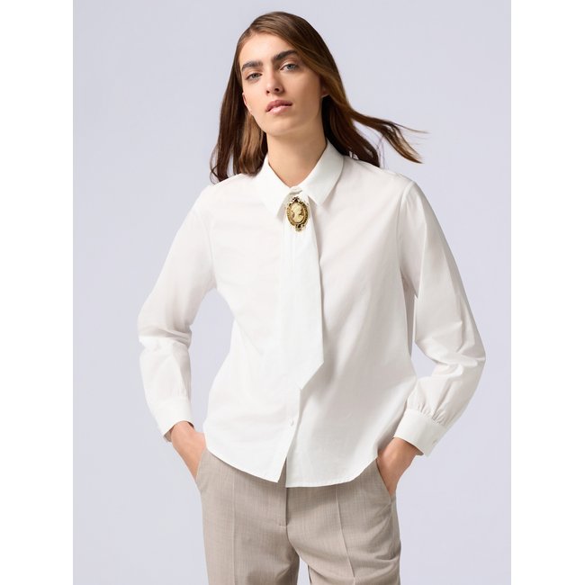 Chemise en popeline de coton mélangé blanc <span itemprop=