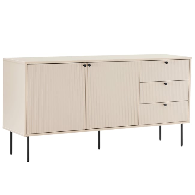 Buffet 2 portes et 3 tiroirs en acier et MDF décor mélaminé FSC 150 cm, ROMEO Couleur beige <span itemprop=