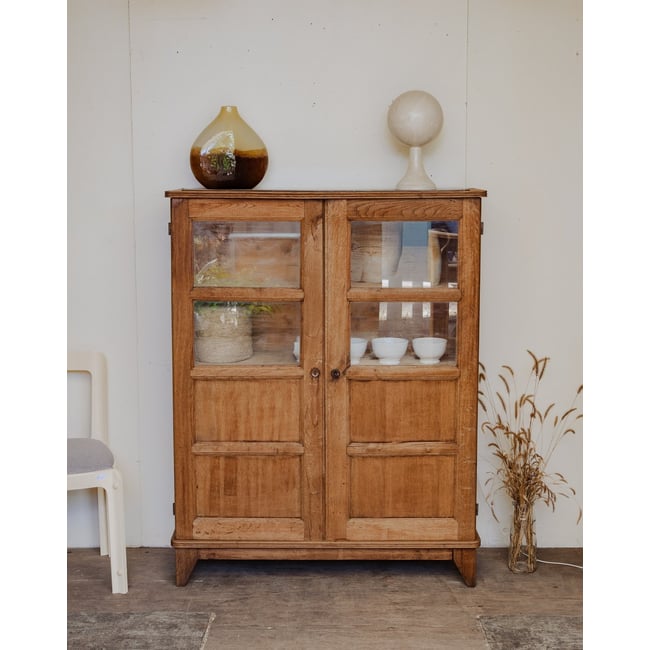 Armoire vitrée en bois Blandine N°476 - Bon état Couleur bois foncé <span itemprop=