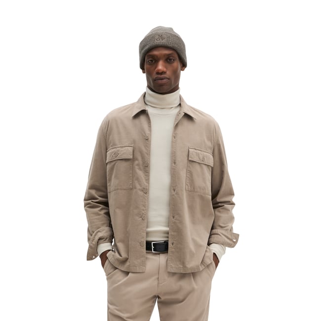 Chemise coupe classique en twill de coton bio au toucher velouté beige <span itemprop=