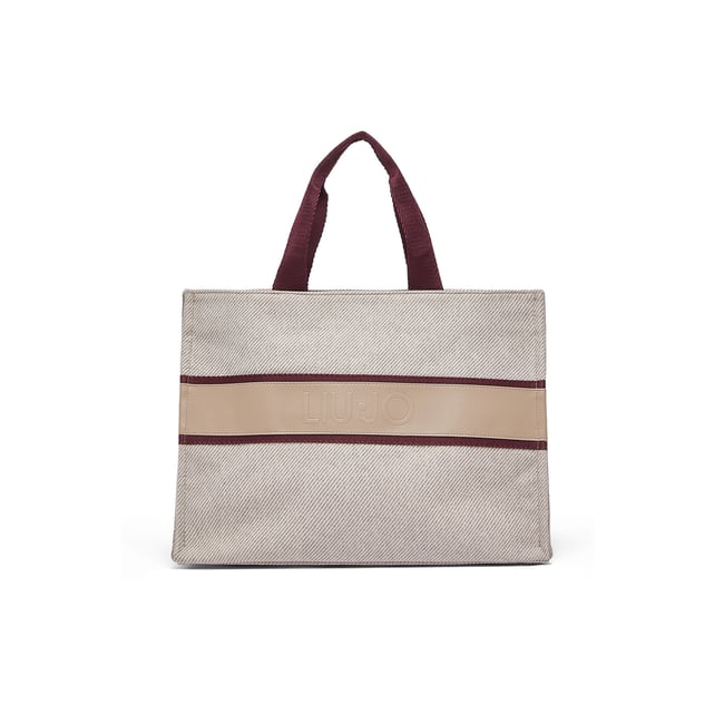 Grand sac cabas en tissu beige <span itemprop=