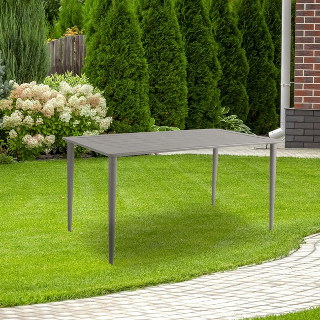 Table de jardin en aluminium finition gris sable 140 cm STOCKHOLM beige <span itemprop=