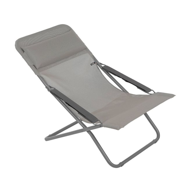 Chaise longue / bain de soleil pliant - TRANSABED gris terre tube titane <span itemprop=