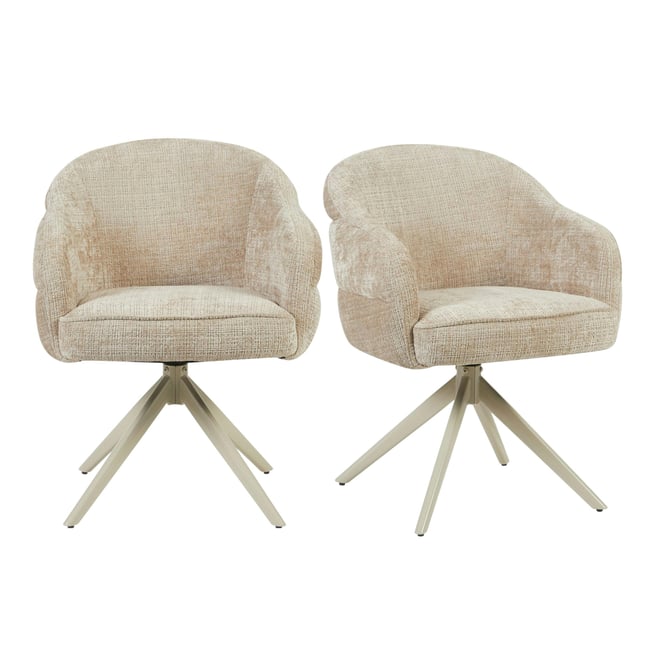 Chaise arrondie pivotante dossier structuré (lot de 2) CORTINA Couleur beige <span itemprop=