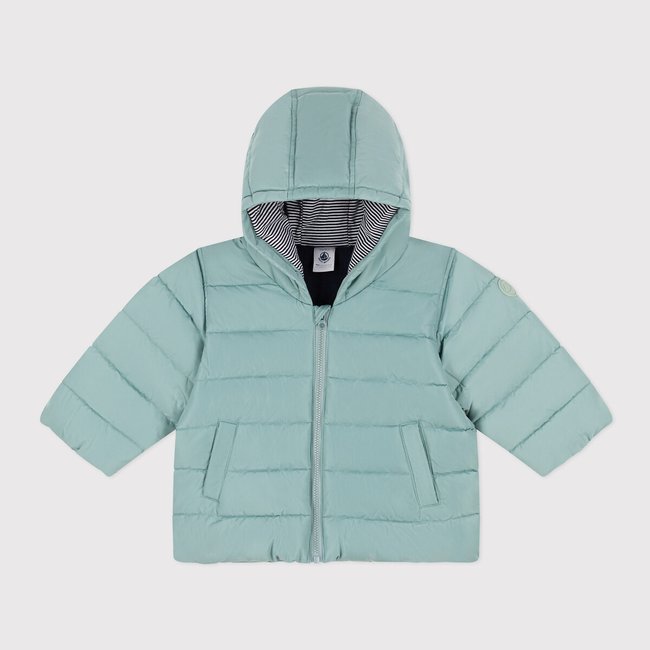 Piumino con cappuccio foderato pile verde PETIT BATEAU