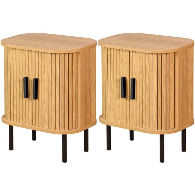 Table de nuit en bois et métal à lamelles KYOTO (Lot de 2) Couleur marron <span itemprop=