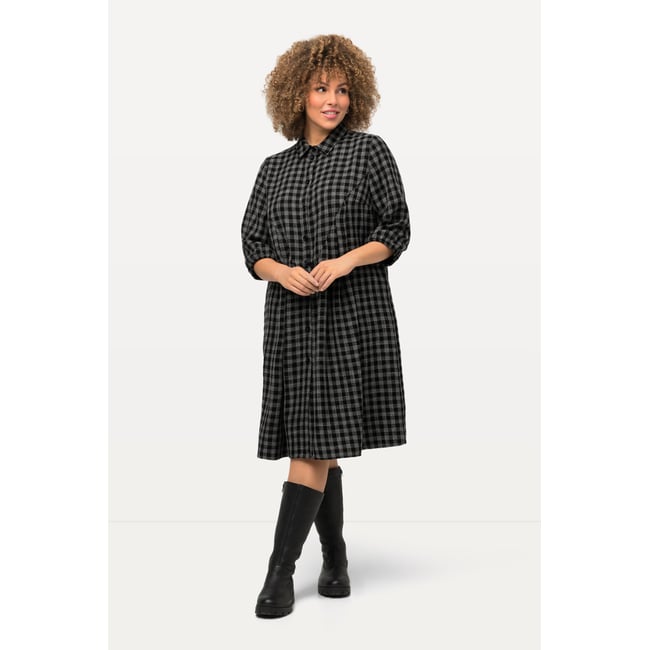 Robe midi à col chemise et manches 3/4 noir <span itemprop=
