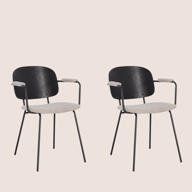Chaises de salle à manger en bois accoudoirs tissu (lot de 2) - JADE - HELLIN, DEPUIS 1862