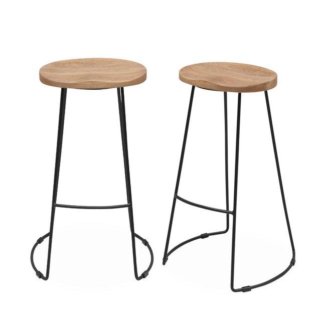 Tabouret de bar bois de manguier et acier 75cm avec repose pieds (lot de 2) JAYA - SWEEEK