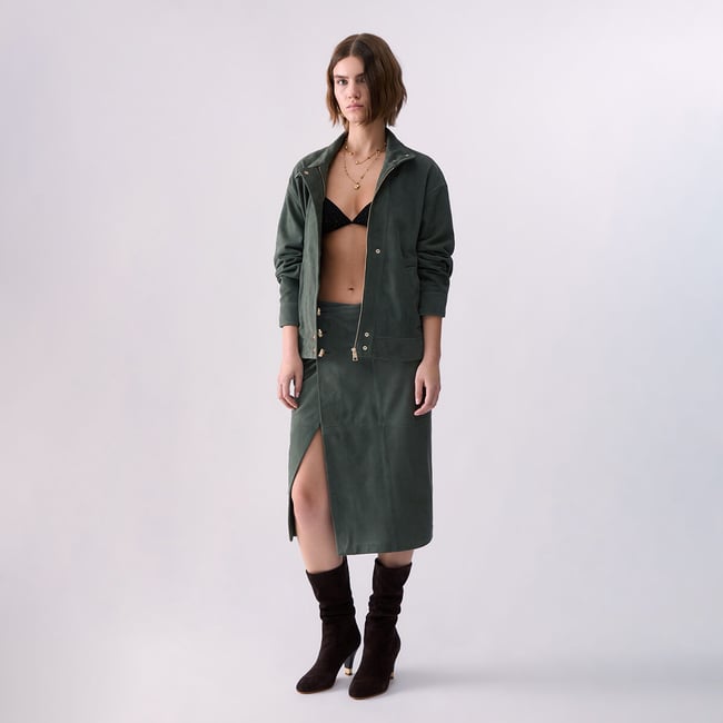 Blouson en daim sauge <span itemprop=