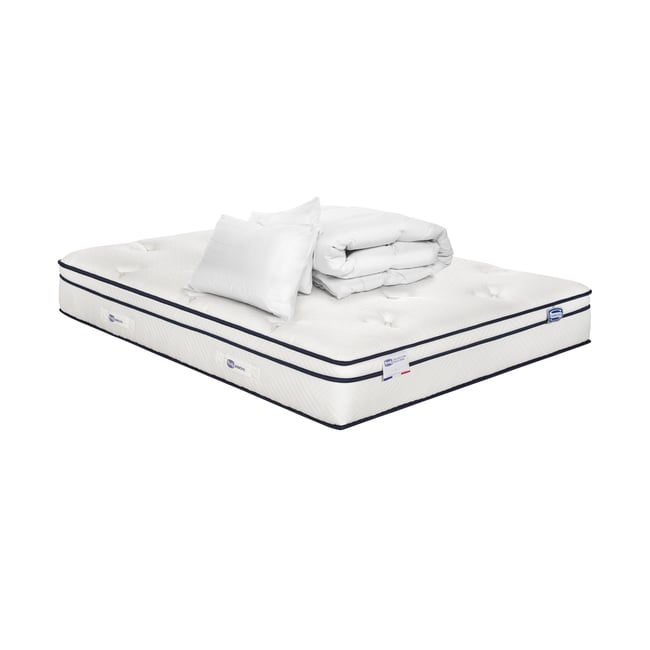 Matelas 180x200 Hybride, ferme H27 + couette + 2 oreillers - INEGALE Couleur blanc <span itemprop=